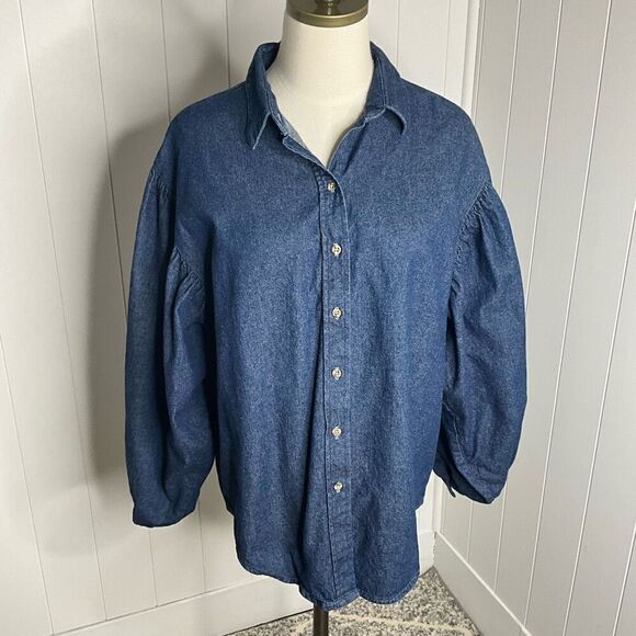 Vintage Panhandle Slim Womens Medium Button Front Denim Shirt Blue Long Sleeve - Picture 1 of 16